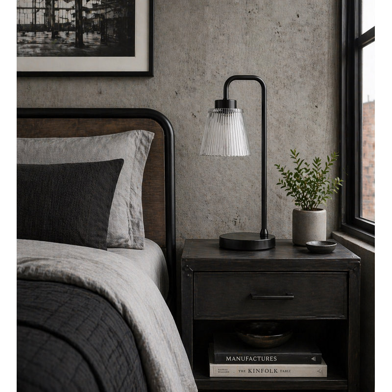 Aubriahna Metal Arched Lamp, Black, Black