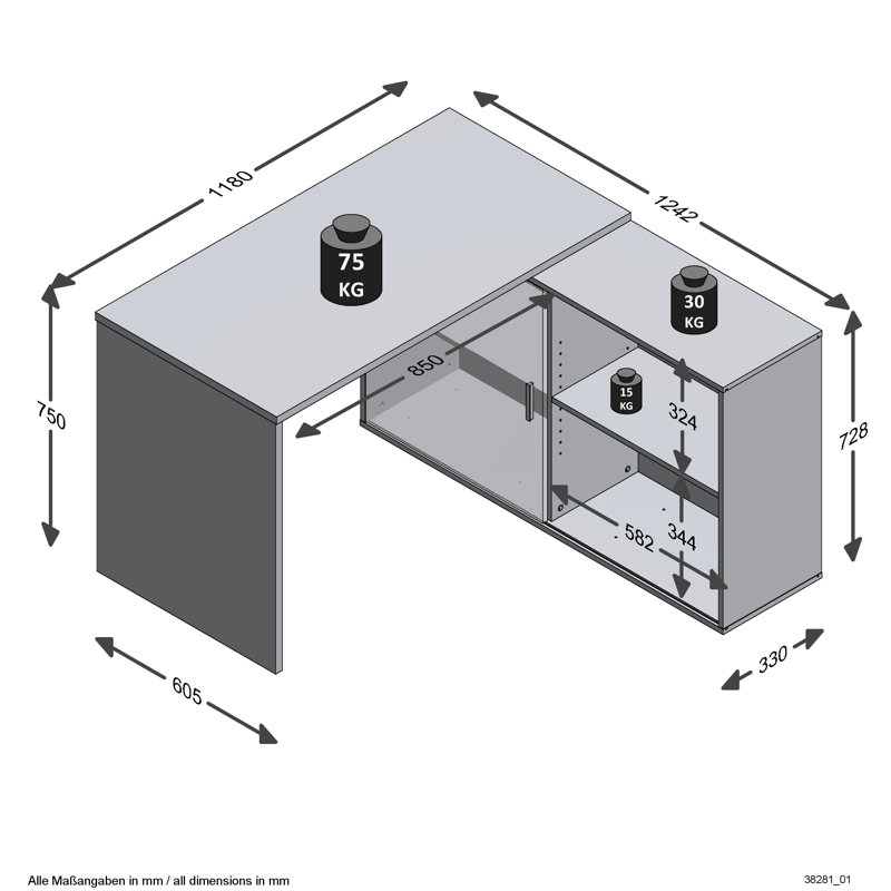 Sandvos L-Shaped Writing Desk