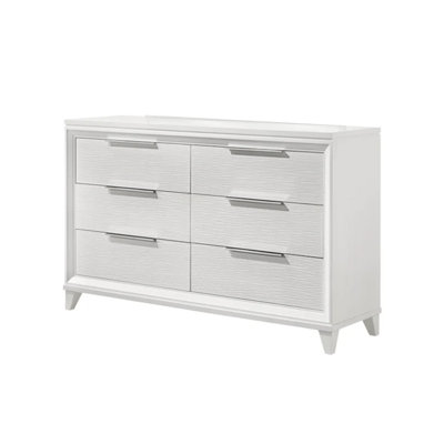 Commode large et miroir DEL à 6 tiroirs Ressy, bois blanc