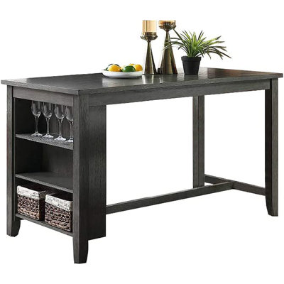 Table de salle à manger à hauteur de comptoir moderne et moderne de 1 pièce avec tablettes de rangement et finition grise