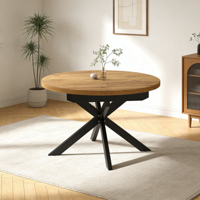 43"-59" Extendable Round Dining Table For 4-6, Mid Century Modern Wooden Round Table With Removable Leaves Space Saving Walnut