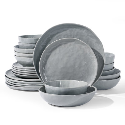 Ensemble 24 pièces de vaisselle, assiettes et bols pour 6, gris