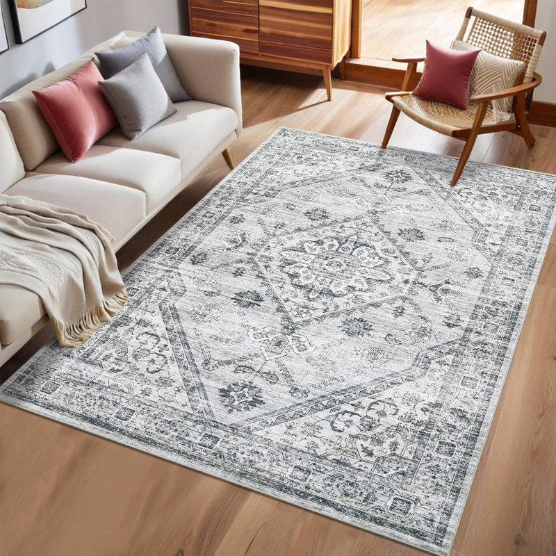 Elegant Oriental Machine Washable Rug with Rubber Anti-Slip Backing Ideal for Living Room, Dining Room, Bedroom, Office & Playroom