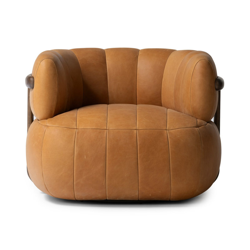 Gian Upholstered Swivel Barrel Chair, Palermo Cognac Top Grain Leather