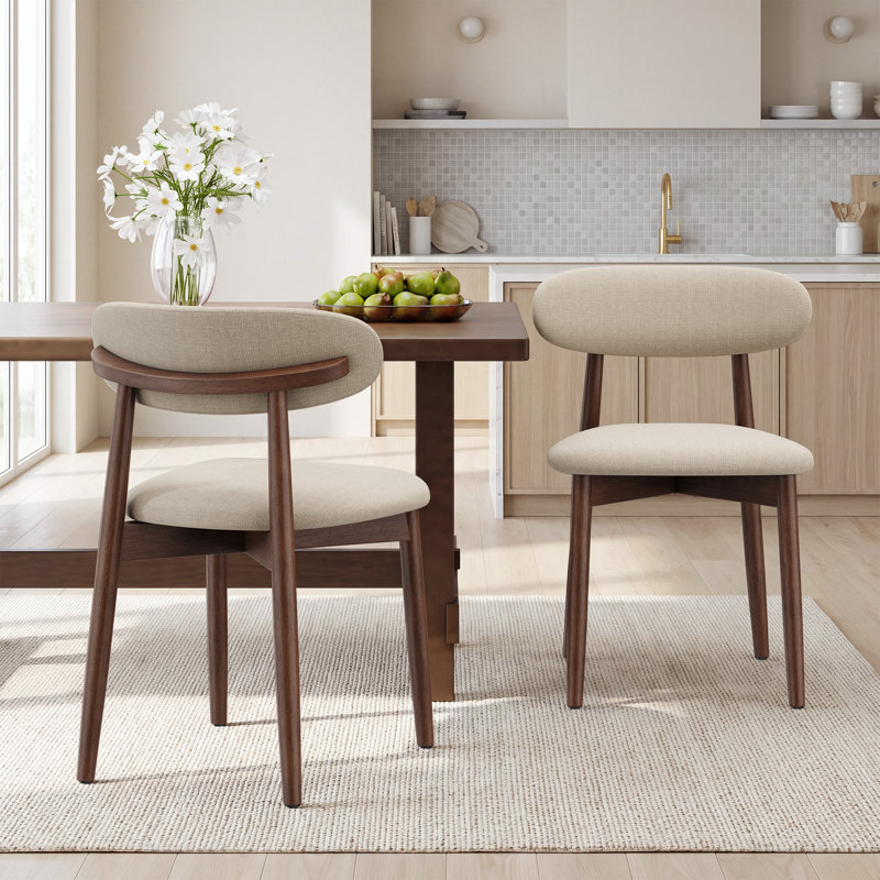 Chaise de salle à manger rembourrée en bois massif, 2, Beige