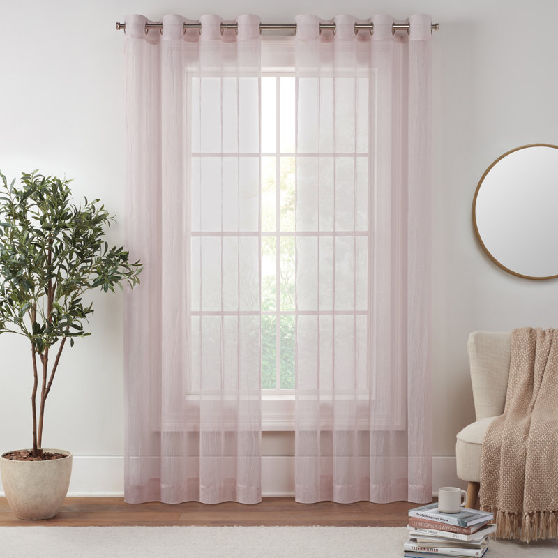 Emina Grommet Polyester Sheer Curtain Single Panel, Blush, 50" W x 84" L