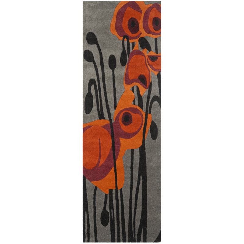 Tapis gris touffeté à la main Carolette, Tapis de couloir 2 pi 6 po x 8 pi