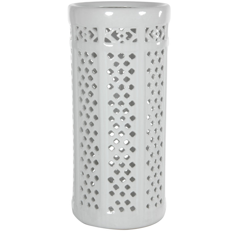 White Porcelain Carved Lattice Umbrella Stand