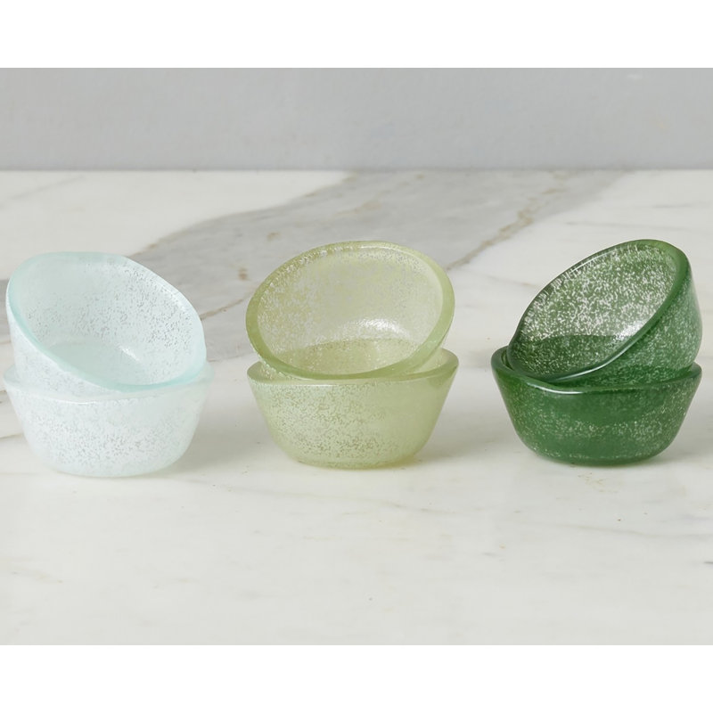 Glass Pinch Pots, White/Sage Green/Spruce Green