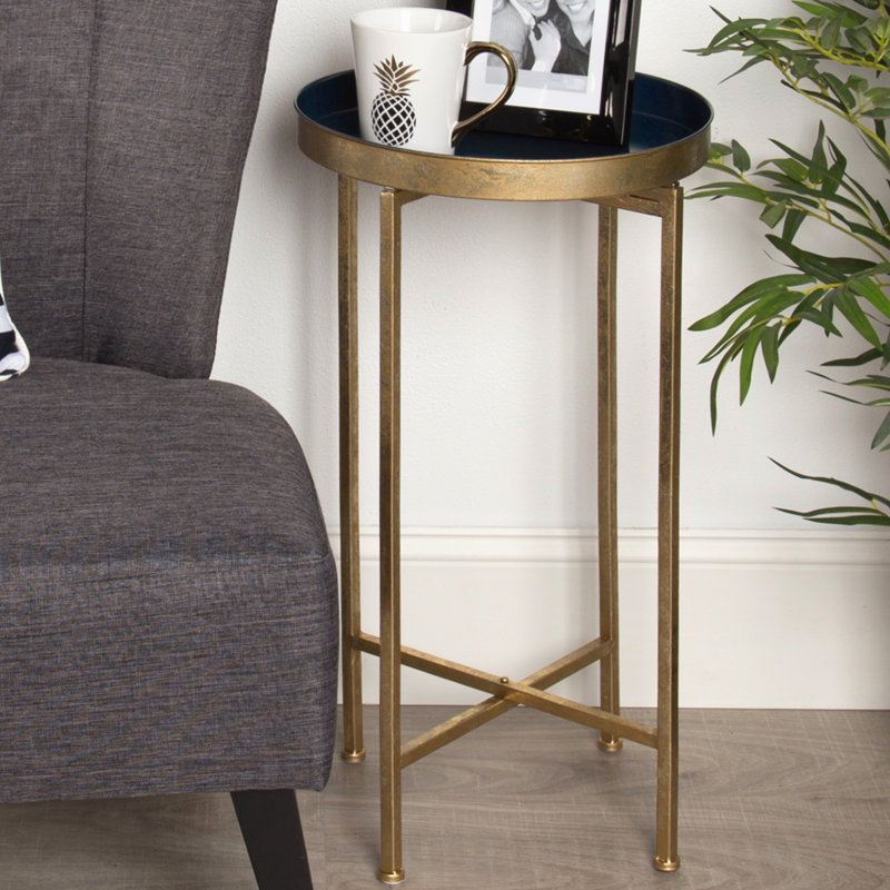 Ekta Tray Top End Table, Navy Blue, Gold