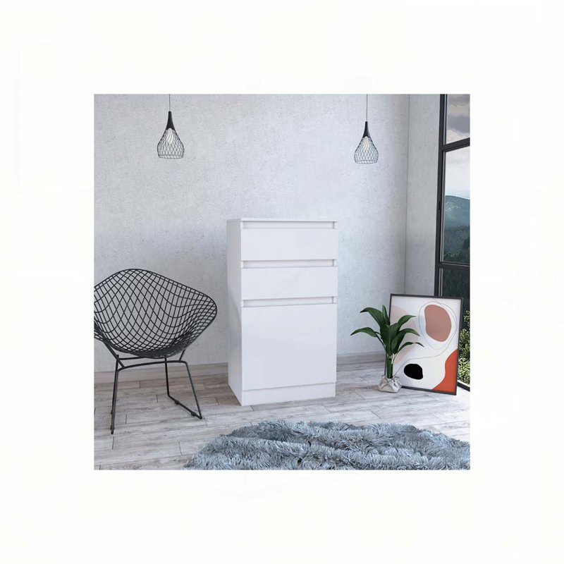Commode Kamelot avec boîte à bijoux, armoire à une porte, miroir, deux tiroirs - blanc, Blanc