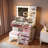 Makeup Vanity With Glass Top, 11 Hollywood Bulbs, 6 Drawers And Stool