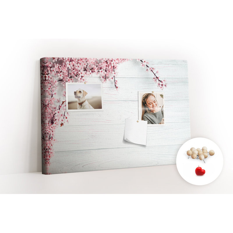 Wall Mounted cork board with print wall art message pin boards home office bulletin board ideas Spring flowers