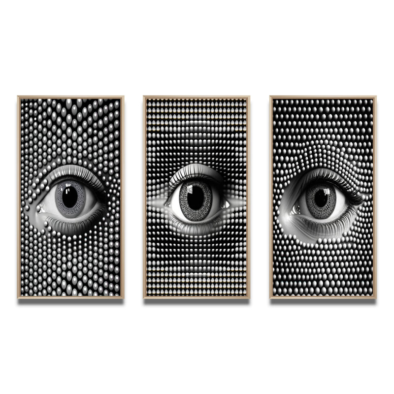 «Eye In Circular Infinity», 3 pièces sur toile, Naturel, H 20 po x l 36 po