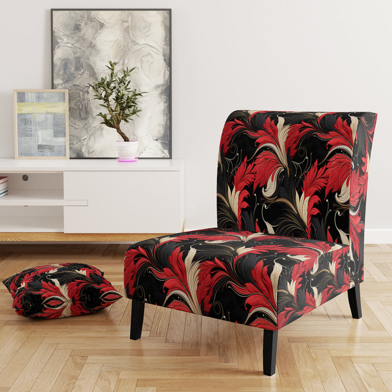 Red, Balck & Glod Hollywood Glam Floral Pattern II - Upholstered Cottage Accent Slipper Chair