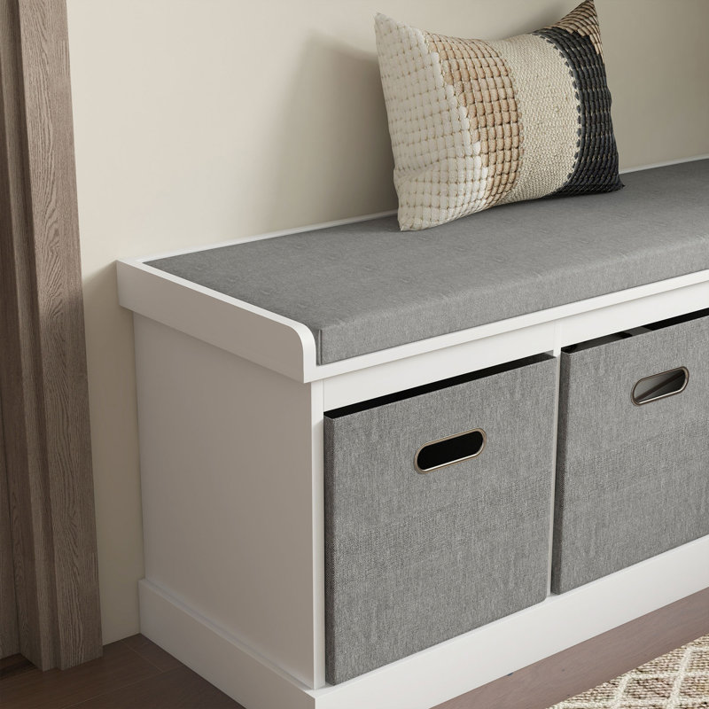Shoe Bench with Cushion Seat, 3 Fabric Drawers for Entryway Hallway
