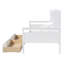 Lit de jour simple, support en lattes de bois, avec tablettes de chevet et deux tiroirs, blanc