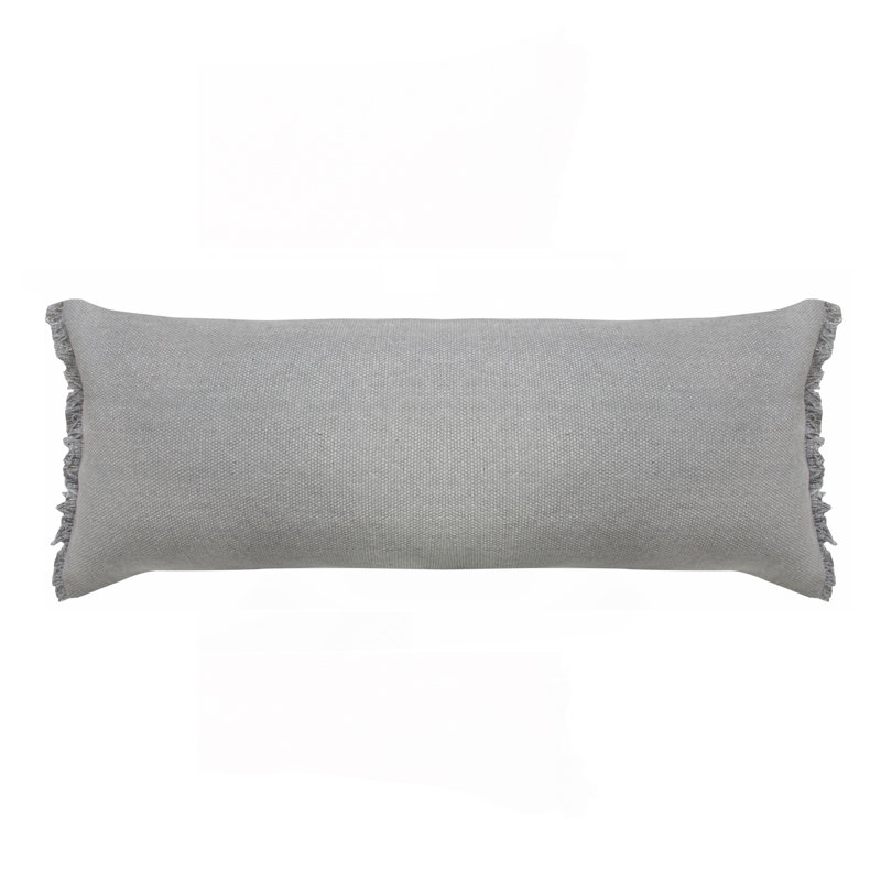 Contemporary Handmade Solid Color 100% Cotton Lumbar Pillow Cover, Microchip Gray/Light Gray, Polyester/Polyfill