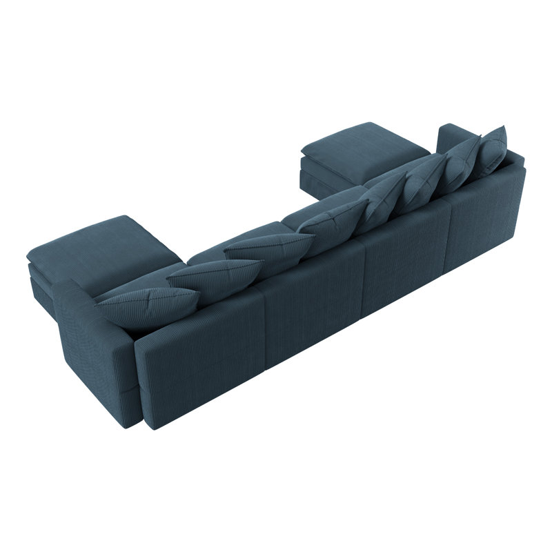 Canapé modulaire rembourré avec rangement en U Wynter, Velours côtelé bleu