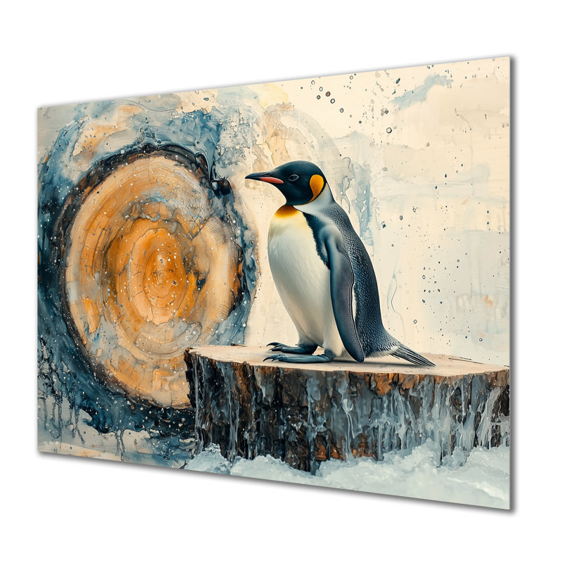 Pingouin dans un paysage hivernal - art en métal pingouin, H 12 po x l 20 po