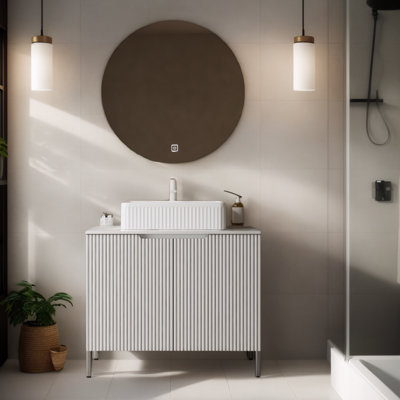 30" Bathroom Vanity, Carrara Sintered Stone Top, Ceramic Basin