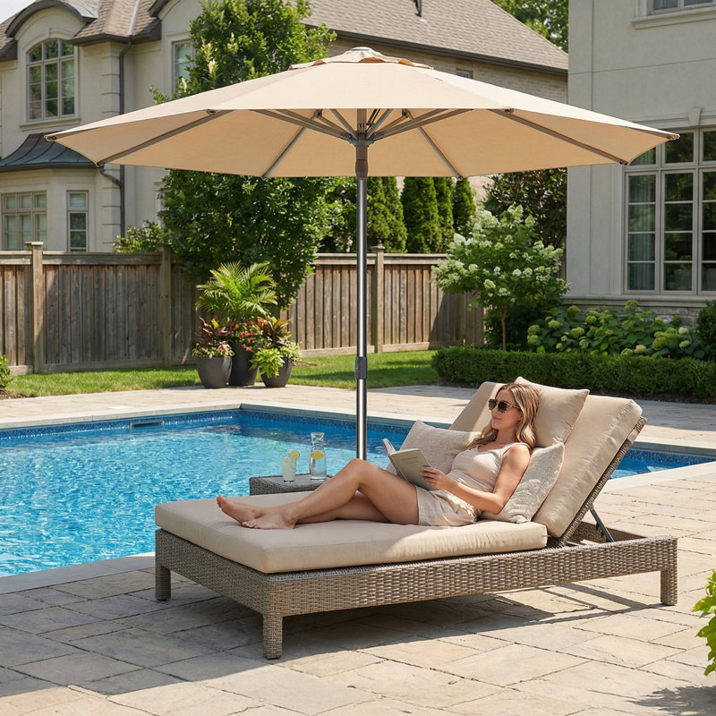 Parasol de table semi-automatique pour l'extérieur, L 120 po x P 120 po, Beige