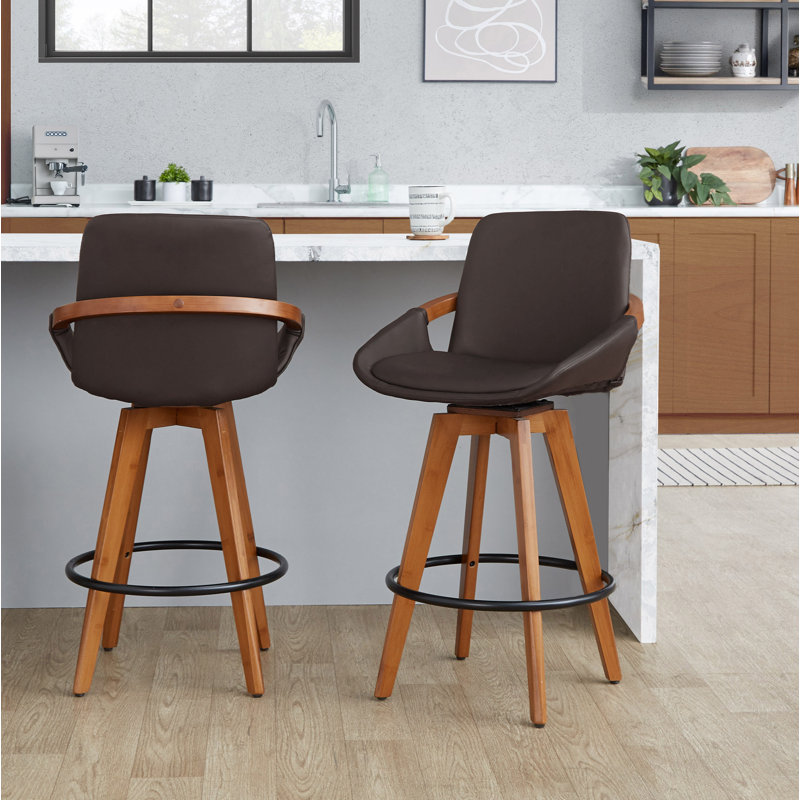 Whitacre Fixed-Height Bar & Counter Stool, Counter Stool (26" Seat Height), Brown Faux Leather