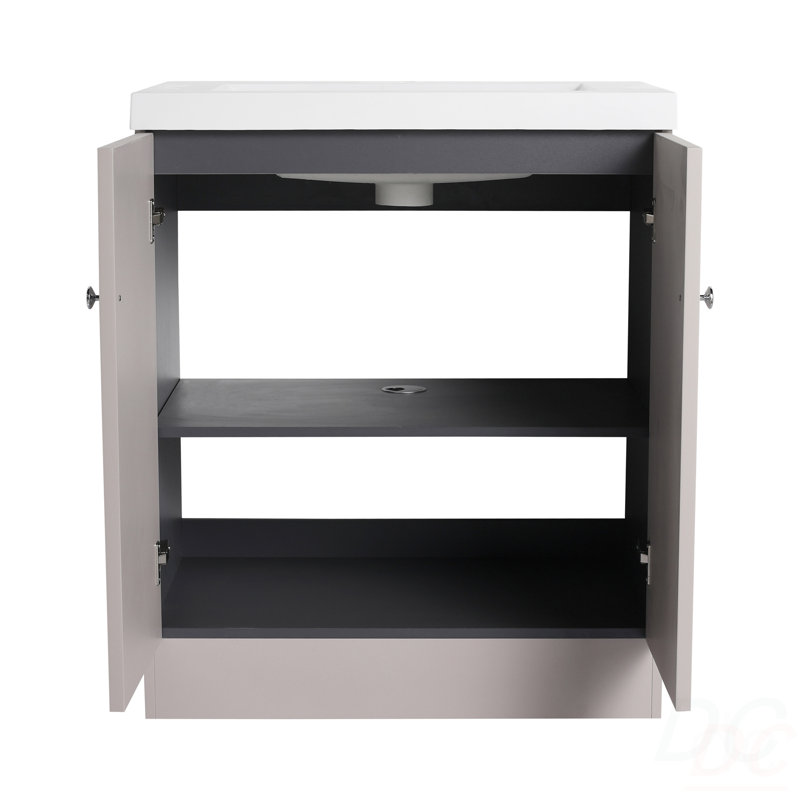 Lavabo de salle de bain autoportant et 2 portes d'armoire à fermeture en douceur , Kaki, 30"