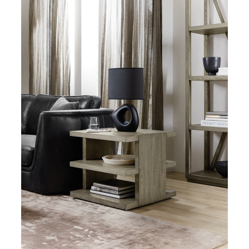 Gray Oak Veneer Rectangular End Table with Shelves