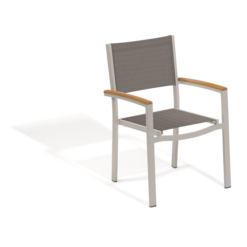 Travira Stacking Patio Dining Chair, Titanium Basketweave, Tekwood Natural, Flint