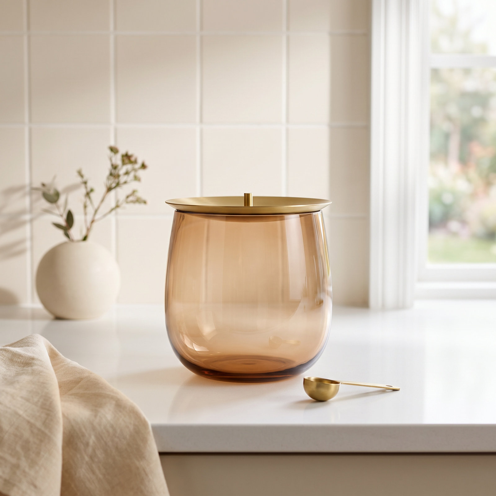 Beret Lead Free Crystal Jar, 6.06" H x 6.3" W x 6.3" D, Caramel