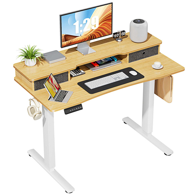 Bureau debout à hauteur ajustable Marzena, Naturel/noir, H 52 po x l 48 po x P 23 po