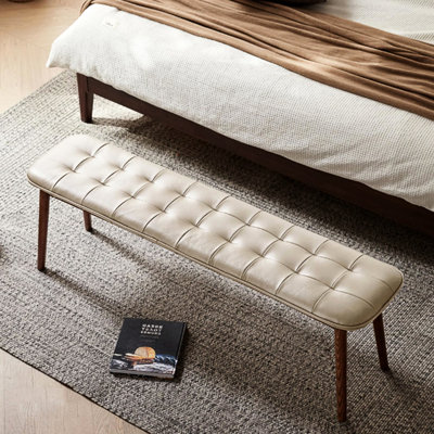 Cuir de bois de chêne naturel - banc rembourré, cuir de vache de première couche importé, éponge haute densité, convient pour le repas, le bout du lit ou le changement de chaussures, 12,6 po de largeur, 16,96 po de hauteur, banc d'assemblage avec