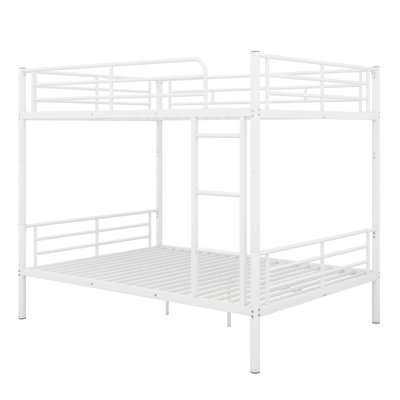 Full Over Full Metal Bunk Bed For Adults, Heavy Duty Metal Bunk Bed Frame With Ladder And Guardlails, Split Into 2 Beds