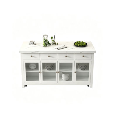 78.74"White marble kitchen island with dining table