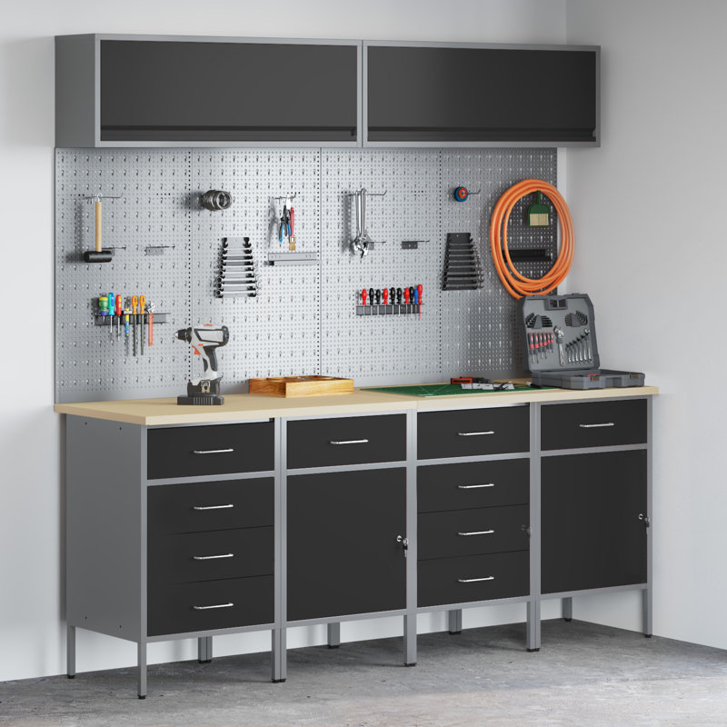 Work Cabinet Set with Storage Manual, Black