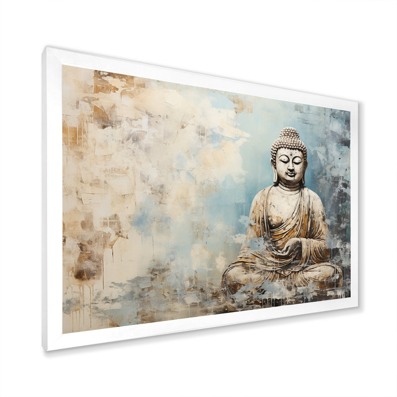 Statue simple bouddhisme - Art mural bouddhisme, H 30 po x l 40 po x P 1,5 po, Cadre blanc