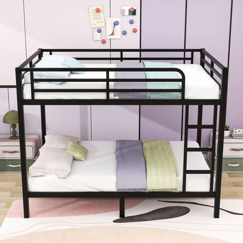 Full XL Over Full XL Metal Bunk Bed With Ladder And Slats