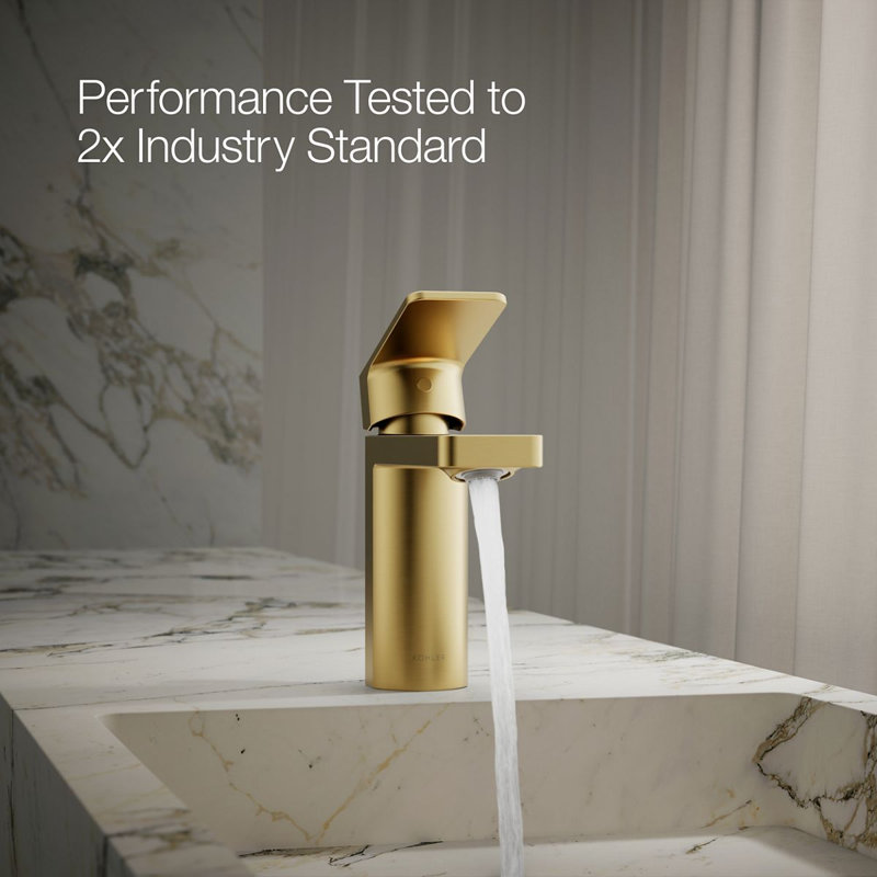 Parallel Single-Handle Bathroom Sink Faucet, Single-Hole Faucet with Pop-Up Drain, 0.5 GPM, Vibrant Brushed Moderne Brass