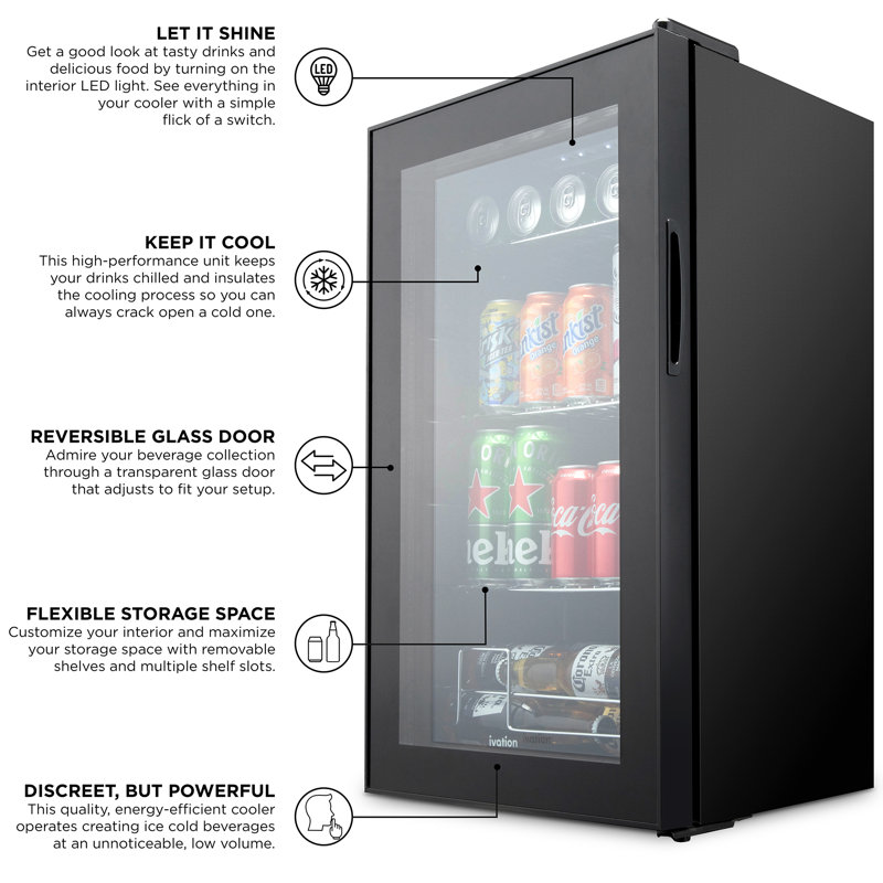 Compact Black Smart Beverage Cooler with Adjustable Shelves