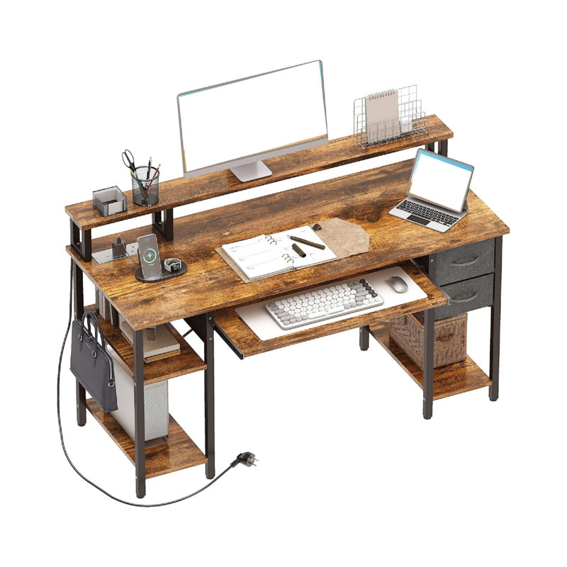 MDF Steel Computer Desk, Brown/Black