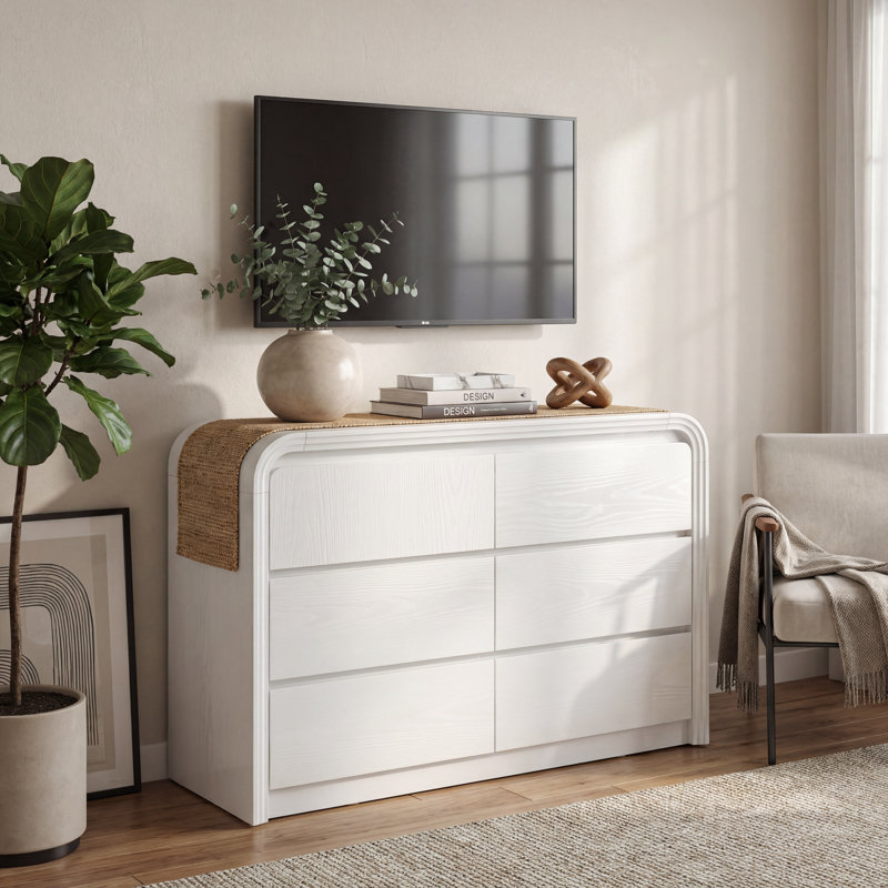 Commode décorative à 6 tiroirs Curved Edge, Blanc