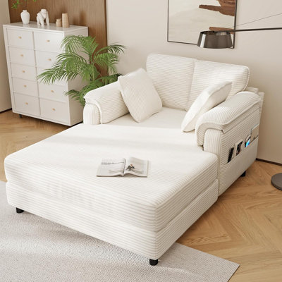 White Corduroy 2-seater Convertible Sofa Bed