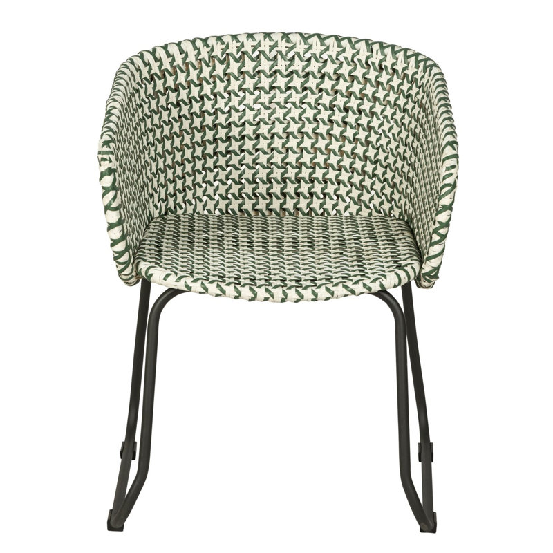 Luna Woven Rattan Outdoor Arm Chair, Green/White Seat/Black Frame
