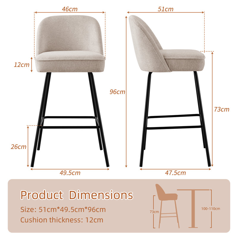 Fabric Upholstered Bar Stools with Spring and Footrest , Beige