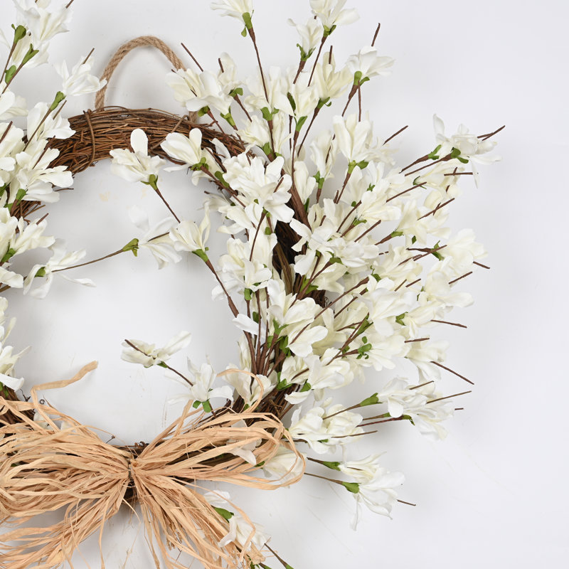 Couronne de bienvenue 24 po Forsythia, Blanc / brun