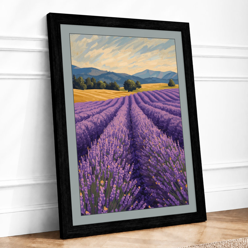 Lavender Fields At Golden Hour Landscape - Print, Black, A3 - 42.0 x 29.7 cm