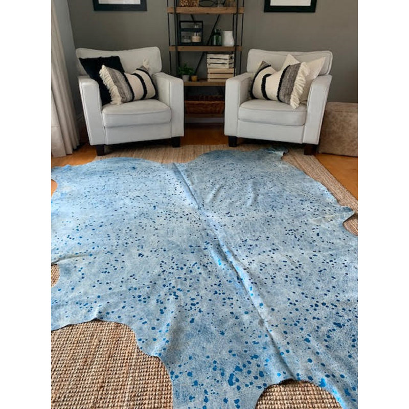Handmade Blue Metallic Acid Washed Cowhide Rug