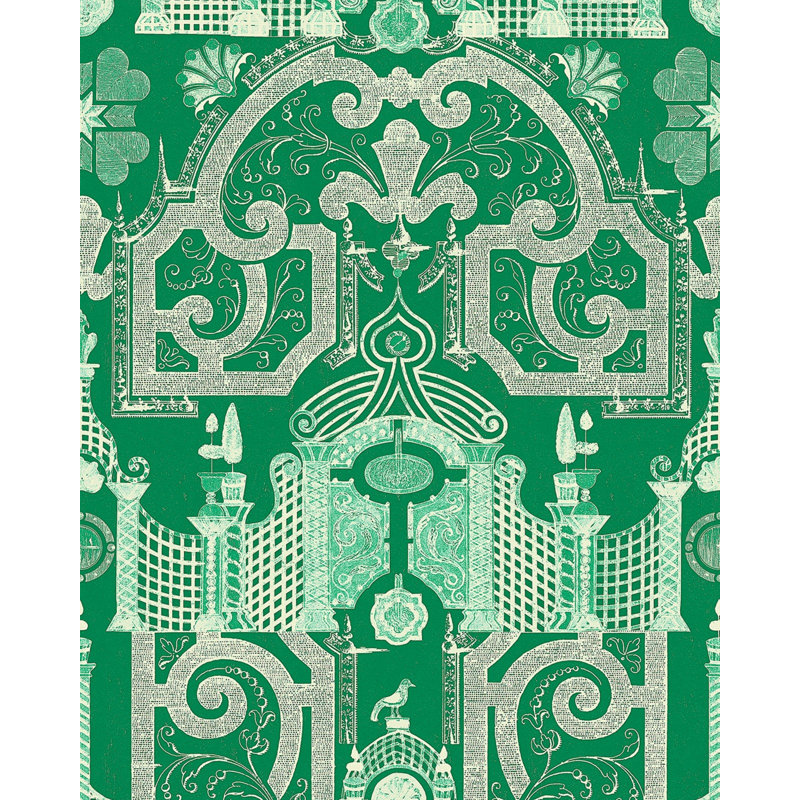Chinese Garden Abstract Wallpaper Roll, Green/Taupe