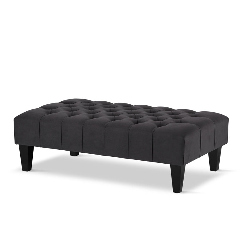 Ainura 60cm Wide Velvet Tufted Rectangle Solid Colour Cocktail Ottoman, Graphite, Black